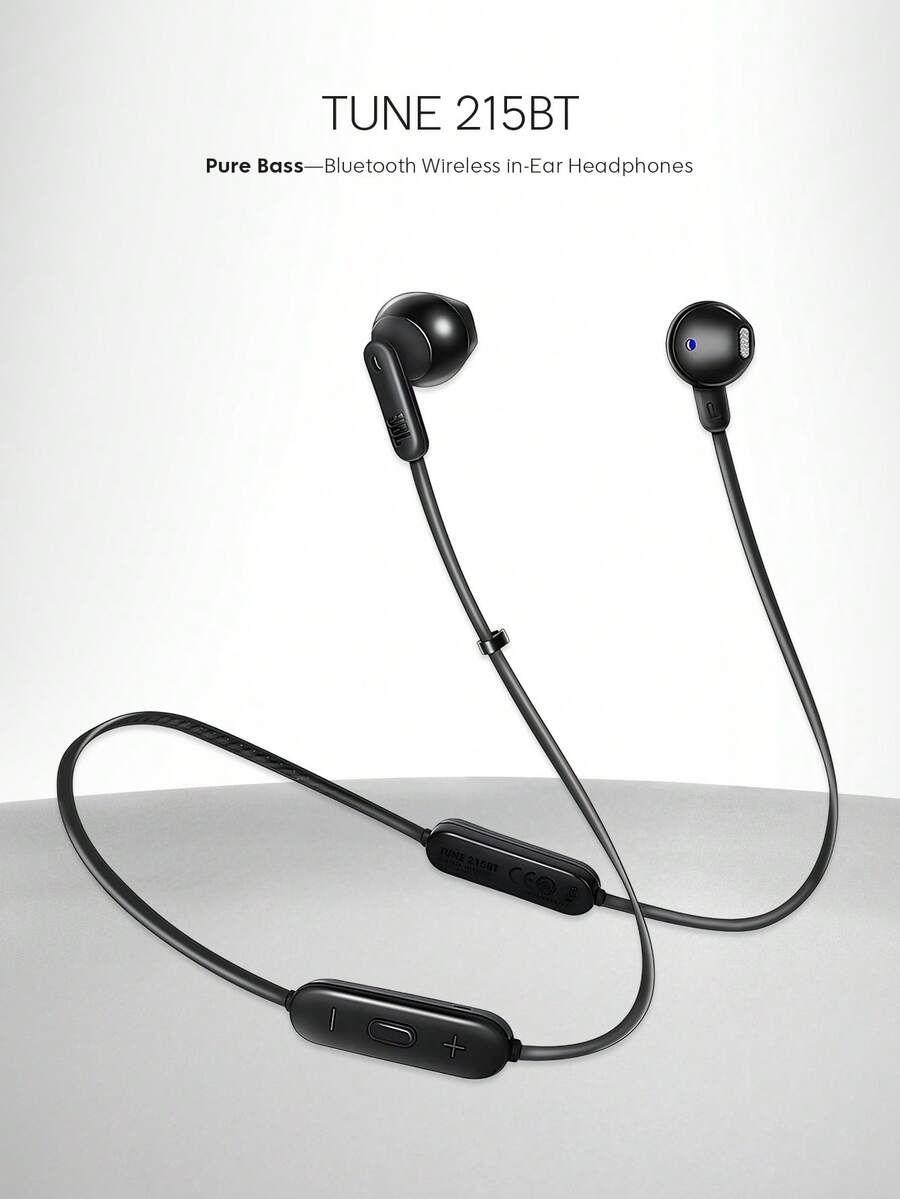 Tune 215BT 蓝牙无线入耳式耳机，配备 3 键麦克风/线控、扁平线缆和强劲的 JBL 纯低音音效 - 黑色 - 查看 1