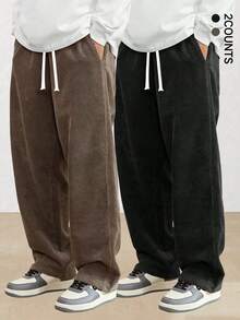 2条装加大码男士灯芯绒直筒裤，休闲纯色长裤，百搭，适合春秋冬季穿着