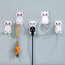 5-Piece Cute Cartoon Cat Wall Hook - Easy To Install, No Need For Drilled Plugs Or A Junk Organizer, Practical Hook - Bộ 5 móc treo đồ hình mèo con màu đen - Xem 5