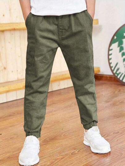 1pc Tween Boys' Casual Sports Lined Pants With Ankle Tie, Suitable For Spring/Summer/Fall
