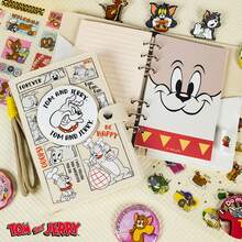 TOM AND JERRY. 1 件汤姆和杰瑞粘性毡笔记本，汤姆猫、杰瑞老鼠、斯派克狗经典儿童动画人物封面笔记本，卡通和工艺品新奇小册子圣诞礼物，适合粉丝、家人、朋友、办公室成人、学生返校[官方*] - 彩色 - 查看 4