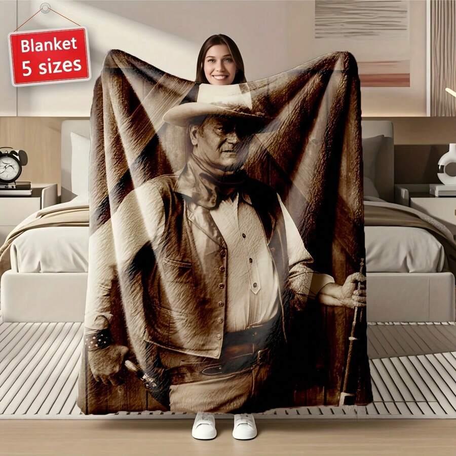 1 pieza Manta de franela de estilo clásico occidental para hombres - Súper suave, duradera, multiusos y de fácil cuidado, adecuada para sofá, cama, decoración de oficina - Regalo perfecto para amigos, familiares y colegas