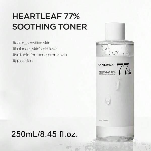 Tônico Calmante 77% Folha de Coração, Refrescante, Hidratante, Purificante para Mulheres/Homens/Adolescentes Viagem, Melhora a Pele Geral, 250ml/8,45 fl.oz.