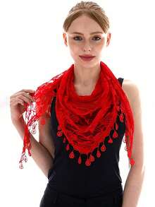1 pieza/2 piezas Chal/Bufanda de mujer de unicolor/estampado de encaje con flecos, casual y versátil para primavera/verano - bufanda triangular - Ver 38
