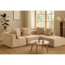 Oversized L-Shaped Modular Sofa - Modular Sofa With Soft, Deep Seat, No Assembly Required, Available In Multiple Colors, Memory Foam Cushions And Springs, Imitation Rabbit Fur Texture, Modern Living Room Furniture For Large Spaces, Space-Saving Design, Easy-To-Clean Fabric, Luxury Sofa For Apartments And Homes, Classic Minimalist Style, No Wooden Parts, Soft And Comfortable, Boneless Modular Sofa, Curved Sofa For Living Room, Single Sofa Bed Foldable, Compression Sofa - 米色 - 查看 1