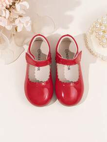 Girls' Cute Scalloped Trim Mary Jane Princess Ballet Flats, Solid Color - Red - View 4