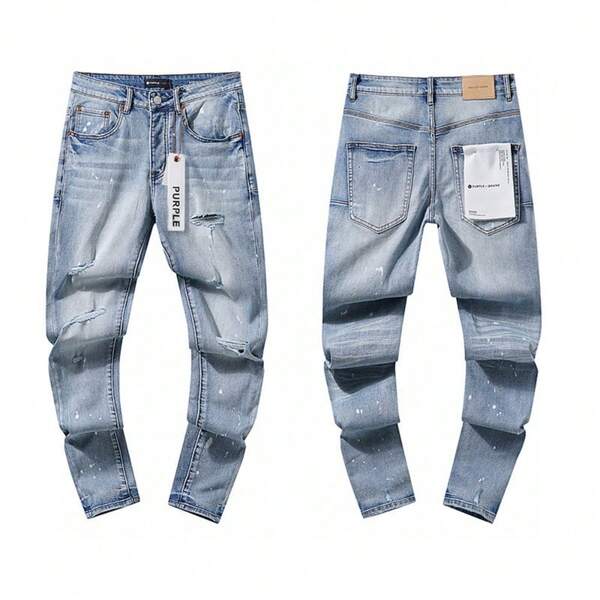 Pantalones largos rectos de estilo casual y de calle para hombres, con efecto de salpicadura de tinta y desgarros, estilo americano