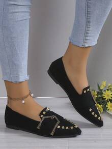 Fashionable Flat Slip-On Shoes For Women, Bohemian Buckle Design With Rivets, Versatile Style Suitable For Casual Walks And Gatherings