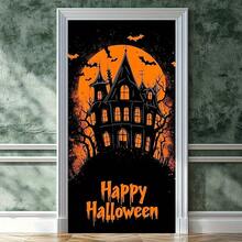 2D Door Banner, Halloween & Christmas Door Banner - Haunted House Design With Bats And Full Moon, Durable Polyester Indoor/Outdoor Hanging Decor Suitable For Farmhouse Front Door, Birthday, Wedding, Holidays - No Electricity Required, Halloween Home Decor, Holiday Wall Decor
