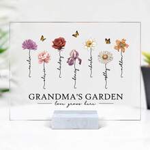 Grandma's Garden Love Grows Here Beautiful Birth Month Flower Gift For Grandma Mom Personalized Horizontal Rectangle Acrylic Plaque
