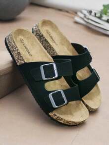 Dép xỏ ngón thời trang, quai đôi, khóa kép, chống trượt, đế mềm, thoải mái, dành cho nữ, giày mùa thu dành cho nữ, phù hợp để đi chơi ở nhà, hẹn hò, mua sắm, đi làm, tiệc tùng, kỳ nghỉ ở bãi biển - Da lộn đen - Xem 5