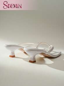 SDEMIN Summer New Arrival Women's Solid Color Slippers, Elegant Vacation Shoes, Casual Beach High Heels Sandals, Fashionable Easy-On Heels For Dress - White - View 9