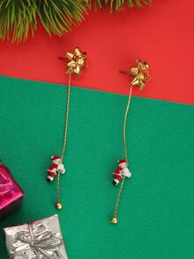 1 对圣诞花和圣诞老人流苏吊坠耳环，女士圣诞礼物 - 彩色 - 查看 2