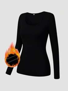 Áo thun dài tay cổ tròn lót giữ nhiệt mới, dáng ôm, thích hợp mặc mùa Xuân/Hè/Thu/Đông, áo lót thể thao đa năng cho nữ. - màu đen - Xem 4