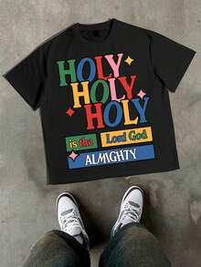 1PCS Summer Tops, Y2K Swag Tee, Lord God Almighty, HOLY HOLY HOLY, Holy Repetition, Sacred And Secular, Colors Of Faith, Almighty Humor, Spring/Summer/Fall Men Clothes, Regular Fit Shirt, Christmas & Halloween & Thanksgiving Day & Valentine's Day & Pride & Father's Day & Easter & Mother's Day & New Year & Spring Festival, Men's Round Neck Printed Short Sleeve Casual Everyday T-Shirt, They Are Excellent Gifts For Friends And Family, 100% Cotton T-Shirts Feature, A Youthful And Fashionable Design, Graphic Tees Men, Graphic Tees Women, Cachorro Feliz, Back To School - 黑色 - 查看 1