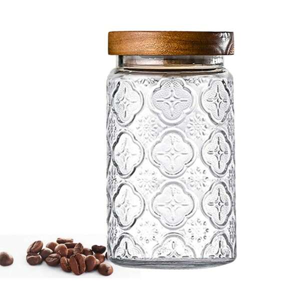 32oz Vintage Glass Jar With Lid, Glass Storage Containers, Airtight Storage Containers For Sugar, Coffee, Tea, Spice, Flour, Candy Cookie, Pasta, Cereal, Cute Decorative Jars - Bigonia-32oz