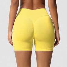 Seamless Butt Lifting Biker Shorts For Women - High-Waisted, Ideal For Yoga, Running & Outdoor Activities - Yellow - View 9