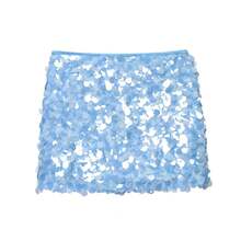 女士新款纯色性感紧身亮片迷你裙，春季返校必备单品 - 藍色 - 查看 2