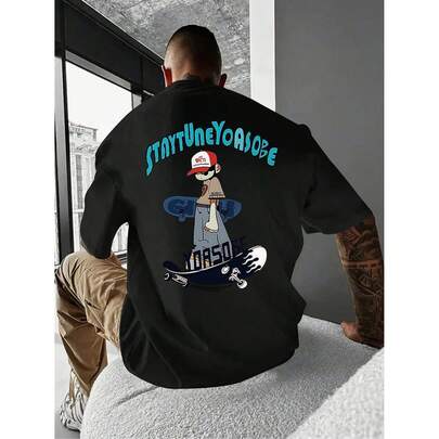 男性の緩いプリント半袖Tシャツ、緩いタイプ、機械洗浄可能、印刷文字パターンデザイン