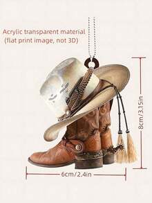 1 pieza Colgante decorativo de acrílico 2D - Accesorios de sombrero blanco, bota y coche para espejo retrovisor interior, adorno colgante de bota y sombrero de vaquero 2D, accesorios colgantes para espejo retrovisor de coche, llavero y bolsas, regalo festivo, decoración colgante para interior de coche (estilo de cadena aleatorio sobre el llavero) - Dorado - Ver 7