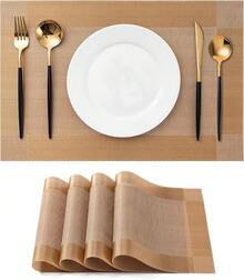 Washable Vinyl Placemats Set Of 4 For Indoor/Outdoor Use - B-four-corner-gold - View 1