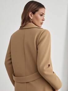 Abrigo largo de talla grande de unicolor y elegante con diseño cruzado doble, cuello con muesca, manga larga, ajuste regular, para mujer, de moda para el uso diario en otoño/invierno