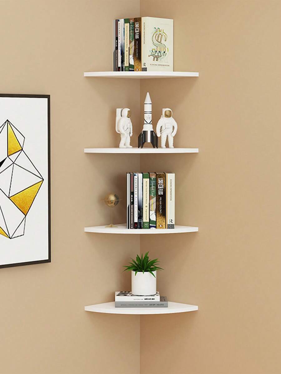 Estante flotante de pared de esquina de madera blanca de 15 cm, estante de almacenamiento y exhibición montado en la pared para accesorios de TV, monitor, altavoz, decodificador, consola de juegos