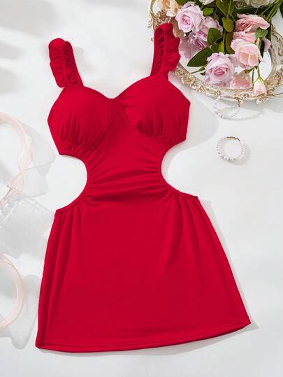 فستان حريري مع أكمام مكشكشة، فستان ضيق بخصر مفرغ للكريسماس، فستان بيبي دول، ملابس داخلية مثيرة، ملابس نوم مثيرة