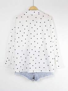 女士加大码心形印花纽扣长袖翻领衬衫 白色 春季 - 白色 - 查看 3