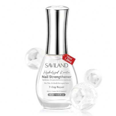  SAVILAND Advanced Nail Strengthener: 7-Day Repair Clear Nail Polish Strengthener For Damaged Nails, Nail Growth Repair Weak & Thin 15ml Nail Hardener Castor Oil & Vitamin E For Women Nails Treatment