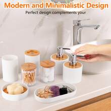 Bathroom Accessories Set, 10PCS Bathroom Accessory Set, Toilet Brush, Trash Can, Qtip Holder Dispenser & Soap Dispenser, For Bathroom, White - White - View 3