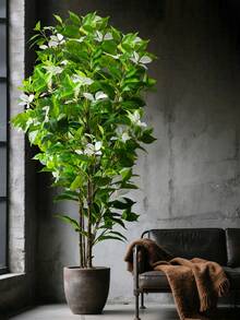 Kmitang 82-144cm Large Artificial Magnolia Flower, Fake Southern Bamboo Branch, Plastic Banyan Leaves, Faux Rubber Tree, Tropical Palm Plant, Suitable For Home, Garden, Office Decor, Not Including 1 Plant - White - View 5