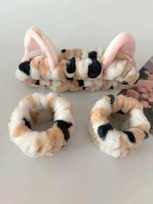 1/2/3件套女士发带和腕带套装，可爱卡通猫耳设计，适合卸妆和洗脸，女士发饰，优雅发带 - 彩色 - 查看 8