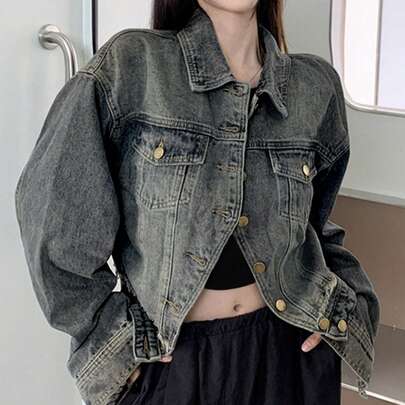 새로운 빈티지 디스트레스드 디자인 니치 캐주얼 데님 자켓 여성용