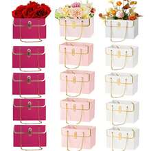 4 件套优雅玫瑰花纸质礼盒，婚礼纸质花束收纳桶，花店花卉手提包，带金属链，花盒礼品包装袋，完美的婚礼生日节日派对情人节、返校情人节礼品包装