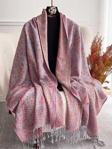 1 chiếc khăn choàng cổ in họa tiết hạt điều ấm áp thời trang dành cho nữ, khăn trùm đầu và khăn choàng cổ họa tiết Paisley cổ điển dùng cho váy Abaya - Bột màu xám thanh lịch - Xem 3