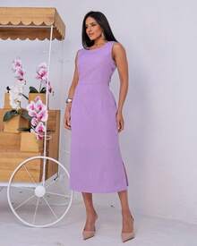 Women's Midi Dress Elegant Casual Buttons Front Simple Button - Lilac - View 2