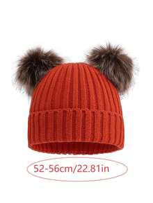 1 件男女通用儿童双绒球针织帽，秋冬款 - 1PC - 查看 3