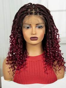 180% Full Lace Braided Wig Curly Mini Faux Wig For Vacation-Party 40.64cm Shoulder Length Synthetic Lace Wig Women