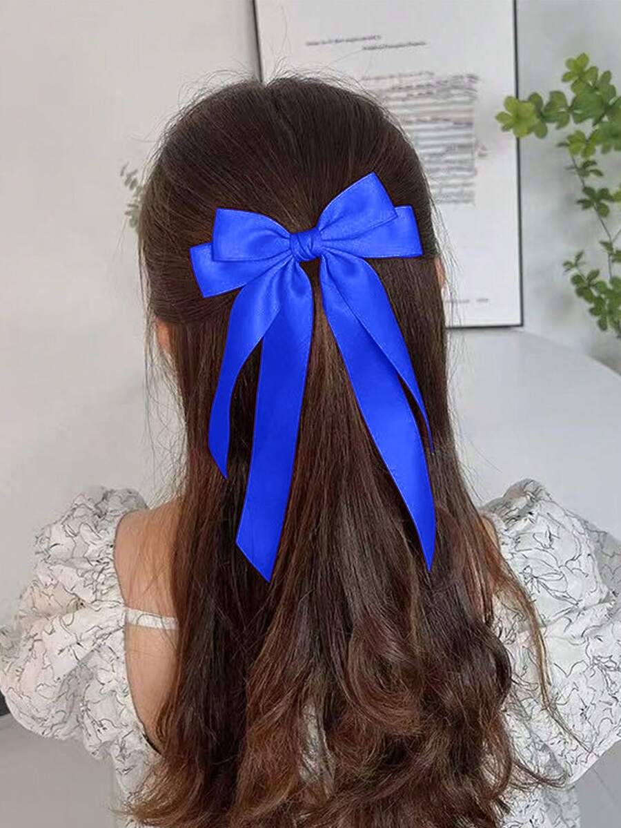 1 Peça Presilha de Cabelo Feminina, Laço Vermelho, Presilha de Cabelo com Laço Fofo, Presilha de Cabelo com Laço de Cetim, Presilha de Cabelo com Laço de Cauda Longa, Acessório de Cabelo para Festa, Presilha de Cabelo, Acessório de Cabeça, Acessório de Cabelo para Mulheres, Grampo de Cabelo, Verão, Feriado, Viagem, Festival, Aniversário - Azul Royal - Visão 1