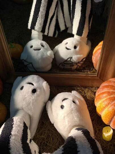 أحذية منزلية جديدة كرتونية جميلة على شكل أشباح هالوين، أحذية داخلية دافئة، أحذية نسائية، أحذية شتوية، أحذية للأزواج