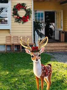1pc Classic Acrylic 2D Flat Reindeer Garden Stake - Holiday Outdoor Christmas Decor, Freestanding, Animal Themed, Battery-Free