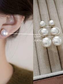 3 Pairs Retro Minimalist Elegant Faux Pearl Stud Earrings Set, Chic Lightweight Earrings Suitable For Women's Daily And Holiday Wear - Milky White - View 10