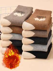 5双装男士加厚冬季袜子 - 秋冬季保暖内衬袜，温暖毛巾质感老爹袜，舒适保暖 - 彩色 - 查看 4