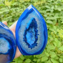 1 Stück Blauer Achat Flammen Geode Kristall - Natürlicher Geode Glitzer Edelstein, geschnitzter Handflächenstein, DIY Heimdekoration, Kristallsammlung, Partygeschenk - Blau - Übersicht 3