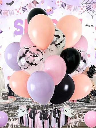 16/26pcs Pink Bat Halloween Birthday Party Decoration Balloons, Scary Bat Purple Black Latex Balloons, Halloween Birthday Party Supplies, Halloween Balloon Garland Set For Girls Party, Baby Happy Day, Ghost Birthday Party Decorations Home Decor Room Decor Halloween Decor