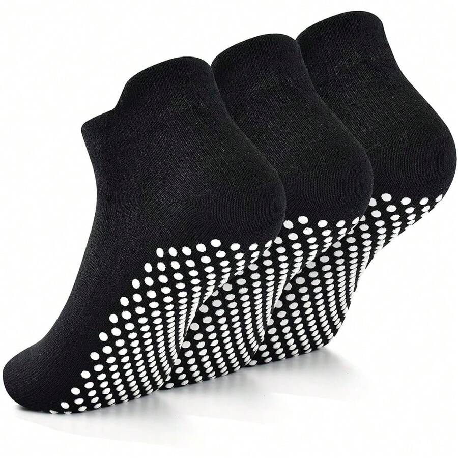 Yoga Socks With Grips For Women Non Slip Pilates Socks Anti Skid Grippy Ankle Athletic Socks 3 Pairs-242175 - 03Đen - Xem 1
