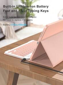 适用于 iPad A16（第 11/10 代）、第 9/8/7 代（10.2 英寸）、iPad Air（10.9/11 英寸）的键盘保护套，采用 TPU 翻盖 PMMA PU 皮革材质，包含无线蓝牙键盘（150mAh 电池）和支架，粉色 - 粉色 - 查看 4
