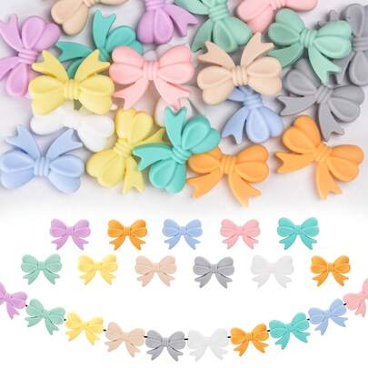 Zestaw 8/20 uroczych silikonowych koralików w kształcie kokardki do samodzielnego wykonania – modne akcesoria do tworzenia biżuterii, bransoletek, wisiorków z koralików, breloków, smyczy identyfikacyjnych i zawieszek z koralikami | Prezent unisex do projektów artystycznych i codziennego użytku