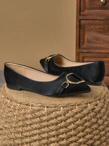 WHDXY 1 双女士尖头平底鞋，柔软皮革办公鞋，百搭乐福鞋，浅口软底仙女风格平跟一脚蹬通勤鞋 - 黑色 - 查看 5